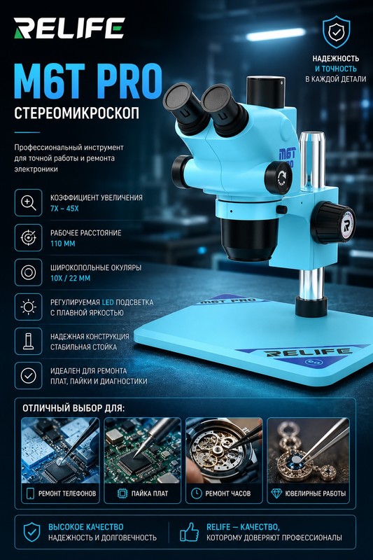 RELIFE RL-M6T Pro-B11 Микроскоп тринокулярный синий